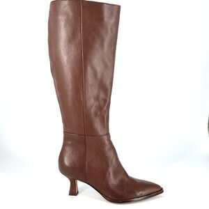 Dolce Vita Size 7 Brown Leather Knee High Pointed Toe Kitten Heel Boots Auggie